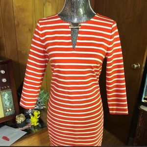 Micheal Kors knit dress.Fall stripes.Gold neckline